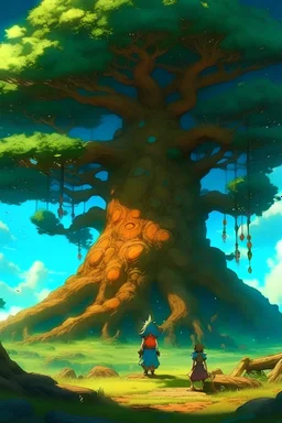 epic tree, vivid tones, wide angle, by miyazaki, nausicaa ghibli, breath of the wild