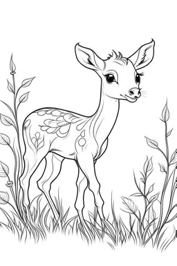 outline art for Fawn in a Meadow coloring pages with sitch, white background, Sketch style, full body, only use outline, toddlers style, clean line art, white background, no shadows and clear and well outlined.