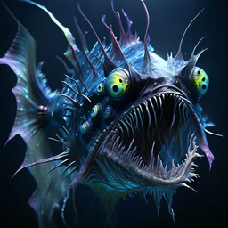 fluid ink angler fish creature, unreal engine 5, 8k resolution, photorealistic, ultra detailed