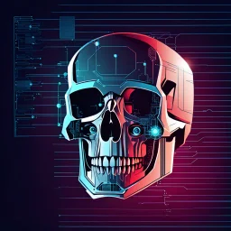 FLAT VECTOR LAYERED IMAGE OF CYBERNETIC SKULL PARTS IN A SCHEMATIC