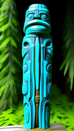 A cyan knight designed in Pacific Northwest totem poles