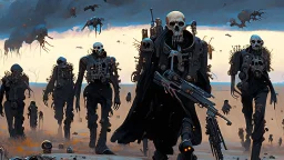 {{{Bio-engineered undead cyborg army marching}}} machine soldiers, future military, tactical wear, gas creepy landscape, techno gothic visual composition, science fiction painting, Denis Sarazhin, Alex Colville, Simon Stålenhag, Neil Blomkamp, Frank bowling, Christopher Shy, Alejandro Burdisio, RAW, gritty, high contrast, atmospheric horror art, gripping and suspenseful, vivid, neon overlay, narrative art, textured, dramatic, surreal horror, gestural, disco diffusion