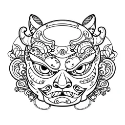 White, line art style, mask japanes cute, vector, white background, outline, with images neatly contained within the background, just black and white color,