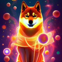 happy shiba inu with glowing aura