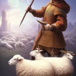 a young wizard riding a sheep