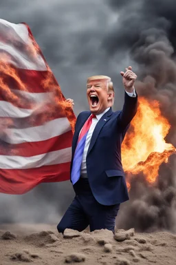 donald trump maniacally laughing, burning the american flag