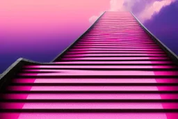 mystical long stairway up to heaven in the sky, atmospheric pink mist, beautiful colours, fine art, trending on artstation, masterpiece