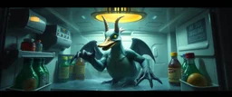 final buss duck demon in the fridge in the style of fantasy art