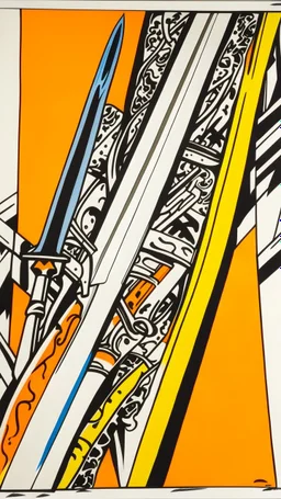 An orange warrior sword painted by Roy Lichtenstein