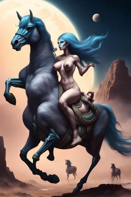 the god of boobs alien riding a wild horse