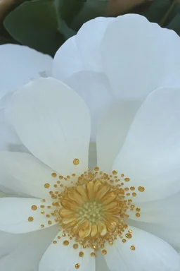 Please change the white flower pattern to dots similar to a Kusama pumpkin and outline the white petals with Iridescent golden elements inspired by Klimt