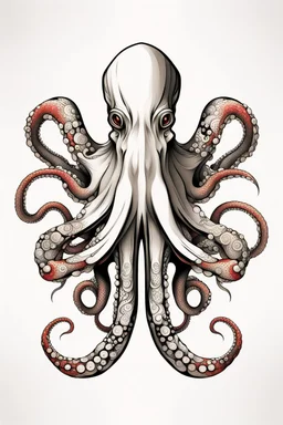 Create a captivating modern 2d colorfull ink tattoo design for print , prestigious (Japanese Octopus) using the elegant influences of japan art style, for print, dynamic elements from fashion and design, and bold Japanese contemporary art aesthetics, framing centered in the center, distanced from the edges of the paper perimeter, perfect anatomy, bauhaus, Divine Proportion,