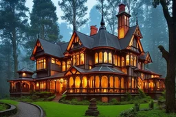 fantasy victorian house surrounded by forest