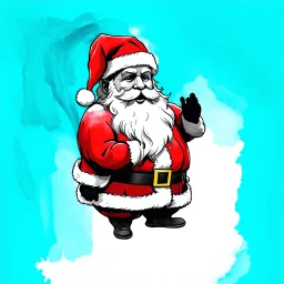 Prompt: "A charcoal and watercolor minimalist abstract art piece of a Santa Claus . The background is a soft blue."