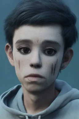 a cute animation boy, skateboarding , trendy hoody, 8 k, tim Burton skeleton style from the movie "night before Xmas", realistic animation, gothic