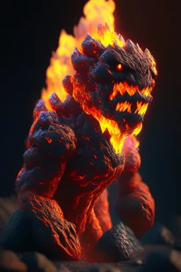 Lava creature , 8k, highly detailed, small minutiae, tiny features, hires, 8k, uhd, realistic shaded volumetric lighting, volumetric, color scheme, toned colors, colorful