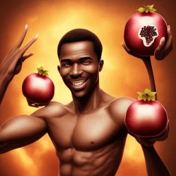 Buff black man gives you an Pomegranate and smiles at you