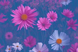 flowers in cosmos blue pink