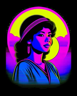 t-shirt design, lata mangeshkar Indian singer, retro sunrise, synthwave