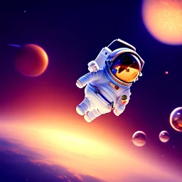 pixar style cute rabbit astronaut floating in space, unreal engine 5, 16k, background:space