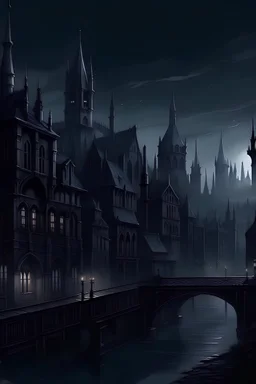 ciudad gotica noche oscura, estilo realista