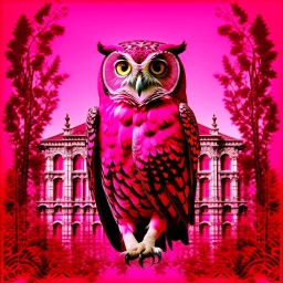 A magenta university with a psychic owl designed in ancient Greek mosaics painted by George Inness
