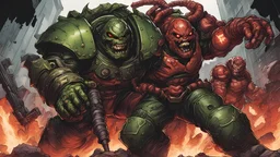 doom slayer killing demons drawn by akira toriyama