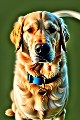 logo of Simplistic outline of a golden retriever. a Leather leash writes "Lead & Thrive" " Dog Training" and then merge into circular border around the image for 3 quarters, it's further merged into the image of the golden retriever around its neck, a flowing image logo, Professional, colours are blue, grey, gold