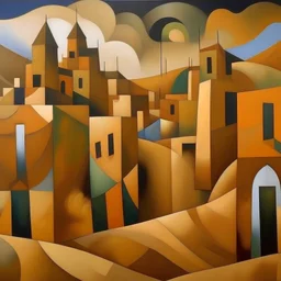 målning kubism en sandstorm i en liten spansk by