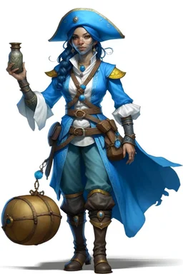 young female blue skinned air genasi pirate cleric dnd