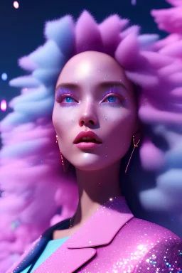  woman glitter pink and blue in a galactic ambiance, delicate colors in the foreground, full of details, smooth, light effect，vaporwave colorful, smooth, extremely sharp detail, finely tuned detail, ultra high definition, 8 k, unreal engine 5, ultra sharp focus