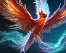 highly detailed illustration of phoenix, fire and ice phoenix, phoenix bird wallpaper, one icy wing and one flaming wing, soft and smooth glowing wings, ethereal fantasy, macro lens, studio lighting blurry mist background, intricately detailed, smooth glowing feathers, trending on artstation, unreal engine 4k