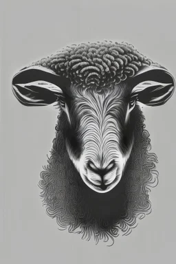 Drawing a face from the front of a black lamb head outline. Abstract front image and transparent background