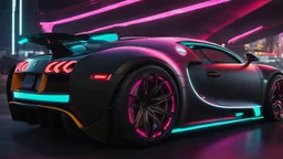 Bugatti Ultra Sport Veyron Mansory Cyberpunk 2077 neon Style, Super Detailed, desktop wallpaper, 4K rear view, center