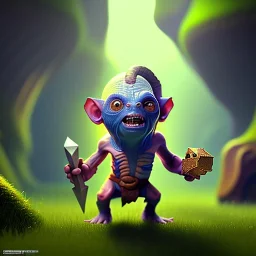 Clash of clans art style of cute gollum inside cave, full body, by mobeius, au naturel, hyper detailed, digital art, trending in artstation, cinematic lighting, studio quality, smooth render, unreal engine 5 rendered, octane rendered, art style by klimt and nixeu and ian sprigger and wlop and krenz cushart