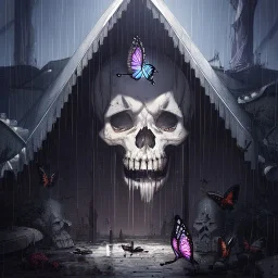 Skulls Queen, raining, raiven, destroyed Market, Butterfly,