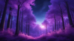 A luminous, crystalline forest under a violet sky with iridescent trees that shimmer in the moonlight, 8k, high quality, trending art, trending on artstation, sharp focus, studio photo, intricate details, highly detailed, beautiful composition, chiaroscuro