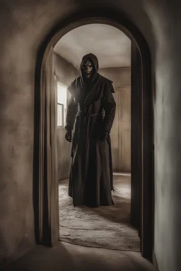 Creepy ghoul from hell coming out from within the walls in vintage home. terrifying, very detailed and realistic MACABRE