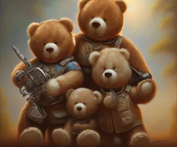 boy and big teddy bears. oil on canvas