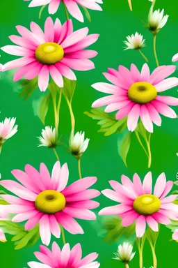 daisy pink flower watercolor green background