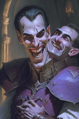 Strahd von Zarovich choking a paladin with an evil grin