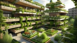 huertos modulares en una ciudad con naturaleza