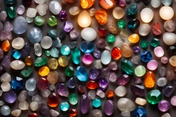 top view of lot of coloured gemstones in candlelight