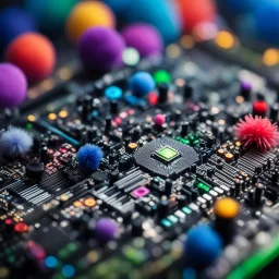 [bokeh macroscopic photo zoom by Ondrej Pakan] this motherboard if infected with pom poms