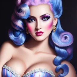 Ultra detailed fullbody Portrait in oil on canvas of beautiful busty MADAME POMPADOUR with Dynamic CottonCandy Filigree Hair,intense stare,wearing tight corset,extremely detailed digital painting, extremely detailed face,crystal clear Big eyes, mystical colors ,perfectly centered image, ,perfect composition, rim light, beautiful lighting,masterpiece,16k, stunning scene, raytracing, anatomically correct, in the style of robert e howard and Ken Kelley and Ohrai Noriyoshi and Simon Bisley