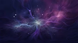 A minimalist abstract 2d digital art graphic and ink montage,. Deep dark purple background with pale neural network background, human nervous system with fade little lights , white-dark blue-pale gray and black colors, Clean composition with strange vibe, with surreal vibe, Photorealistic with emotional with abstraction , neurodivergens soul and mind, cinematic, glitch
