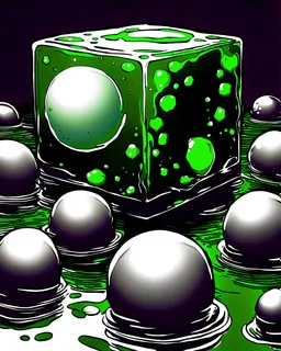 tabletop RPG green cube slime with white sphere inside rpg art no background