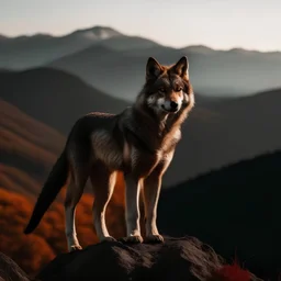 ذئب فوق الجبل بعيون حمراء