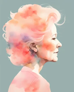 older woman silhouette and hair watercolor draw peach pastel colors