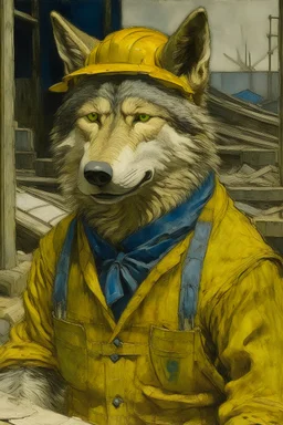 portrait of a wolf as a construction worker by van gogh